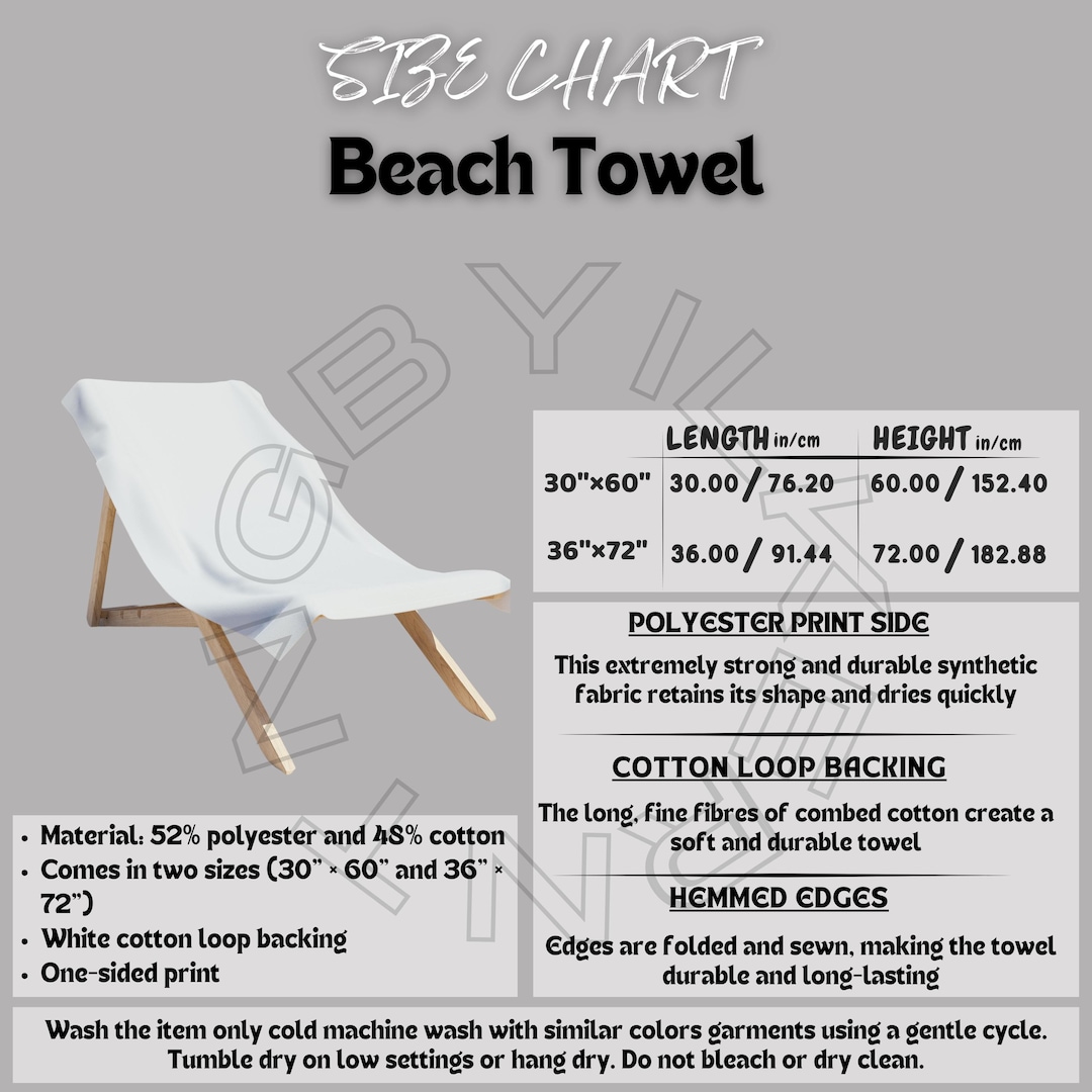 Beach Towel Size Chart I Beach Towel Mockup Size Chart I Beach Towel ...