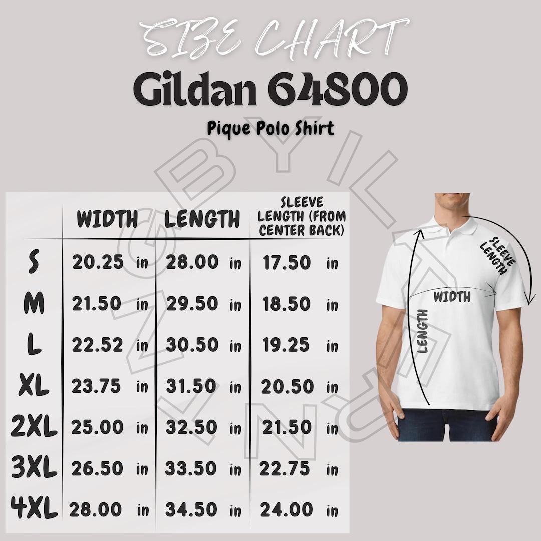 Gildan 64800 Size Chart | Size Chart for Pique Polo Shirt | Gildan