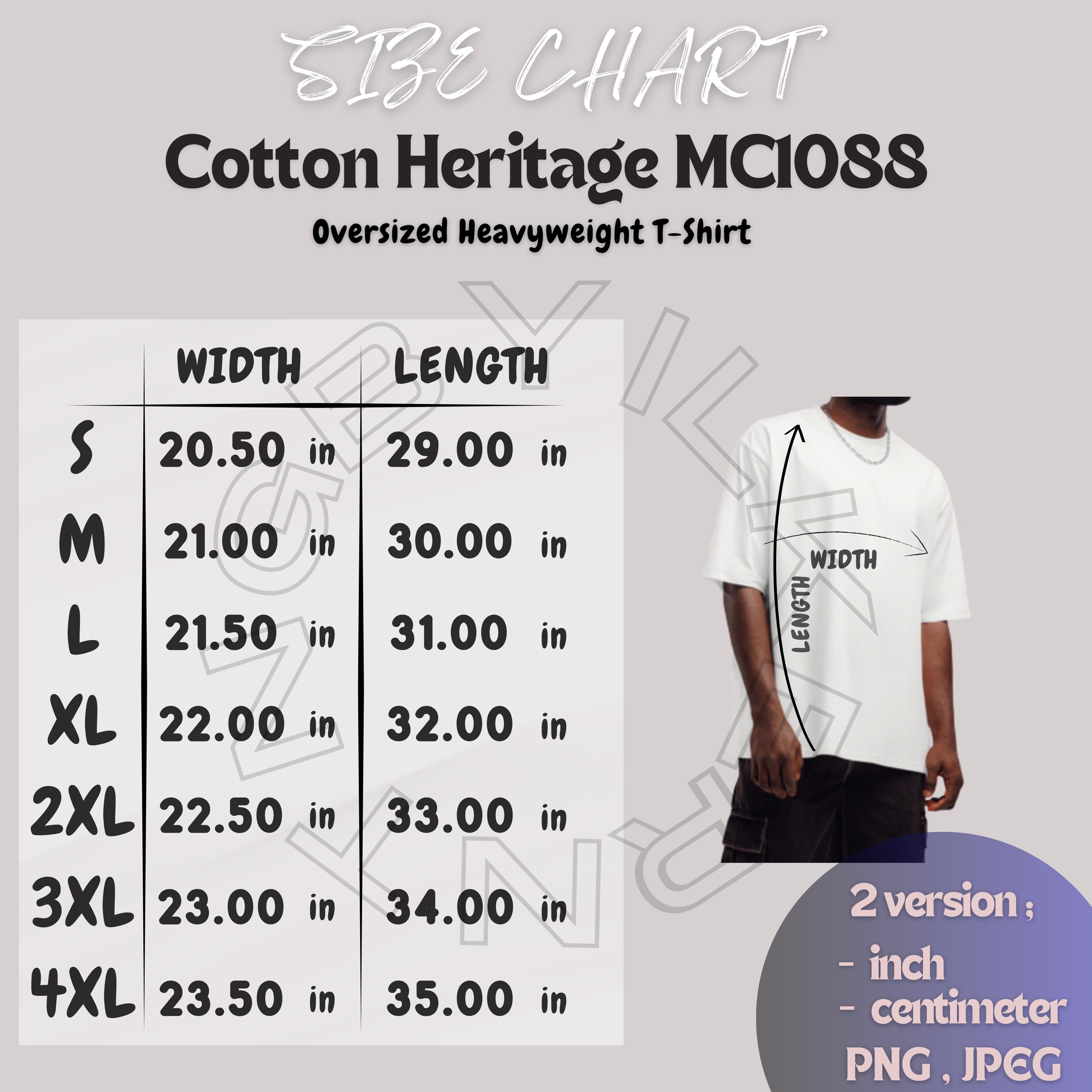 HANA Tシャツ　Mサイズ Cotton Heritage MC1088 Size Chart | Size Chart for Oversized
