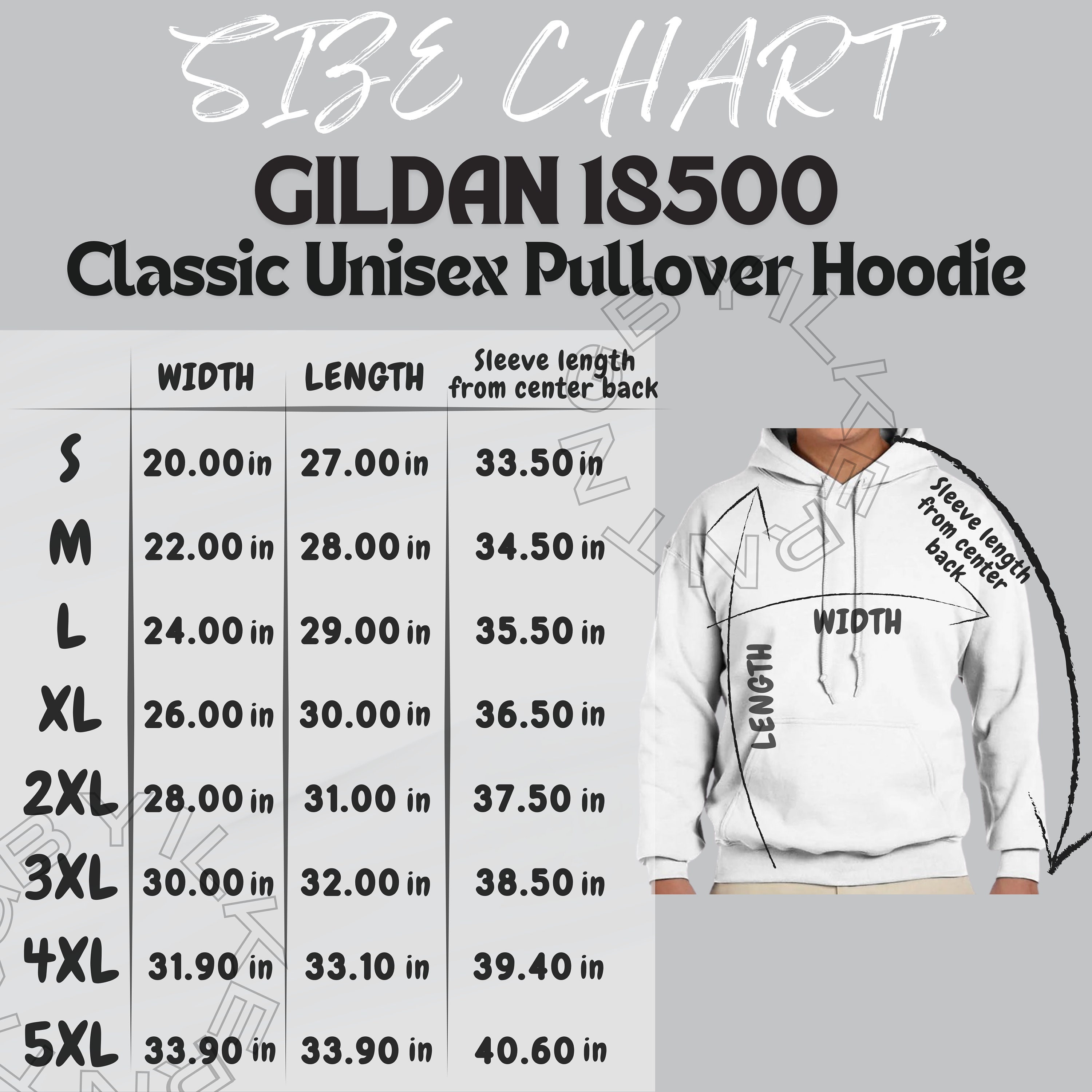 Gildan 18500 Size Chart I Gildan 18500 Mockup and Size Chart I