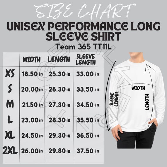 Team 365 TT11L Size Chart | Size Chart for Unisex Performance Long