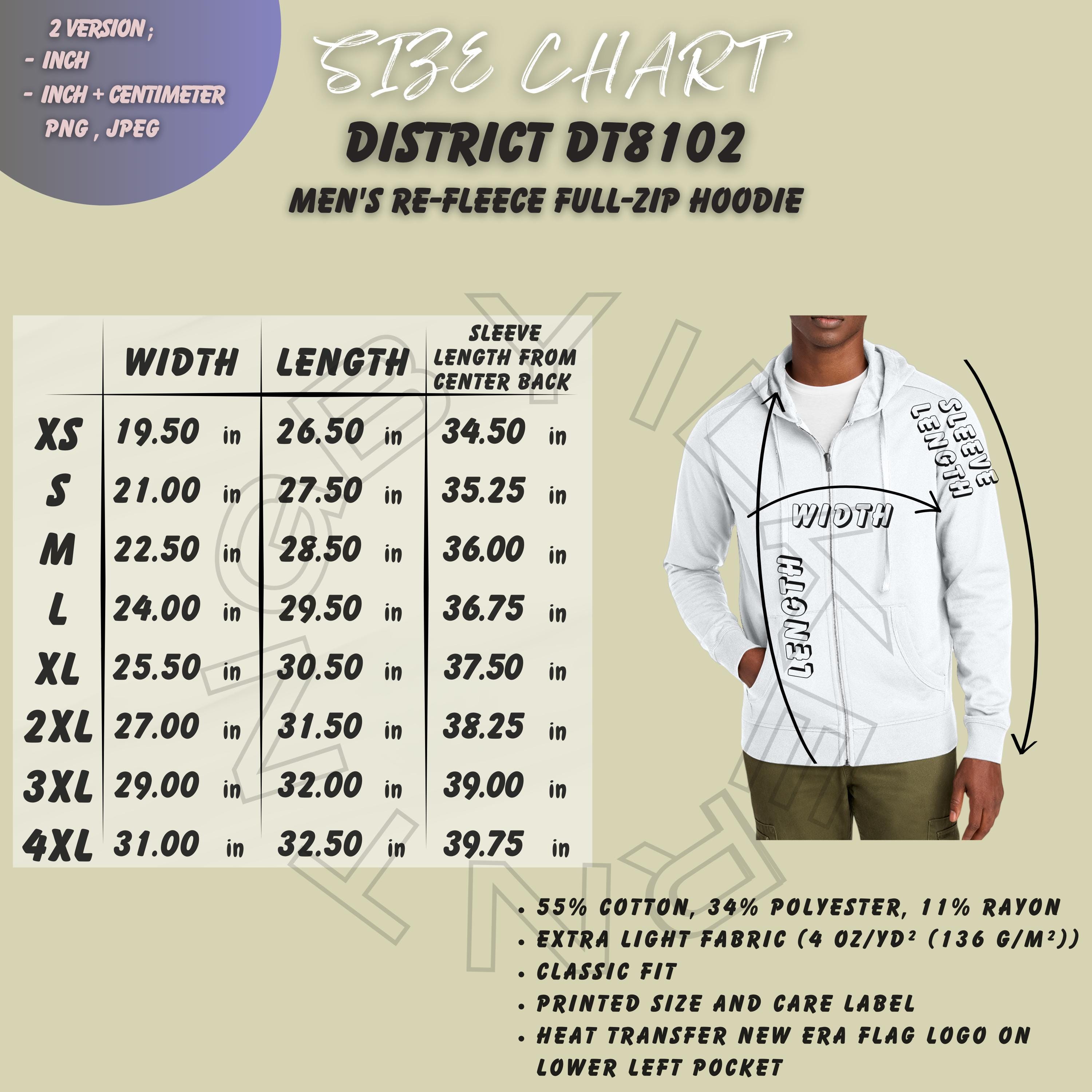 Hoodie Size Chart I District DT8102 Size Chart | Size Chart