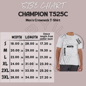 T-Shirt Size Chart I Champion T525C Size Chart | Men&#39;s Crewneck T-Shirt Size Chart I Champion T525C T-shirt Guide I İmperial and metric size