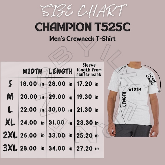 Tシャツサイズ表｜チャンピオンT525Cサイズ表｜メンズクルーネックT