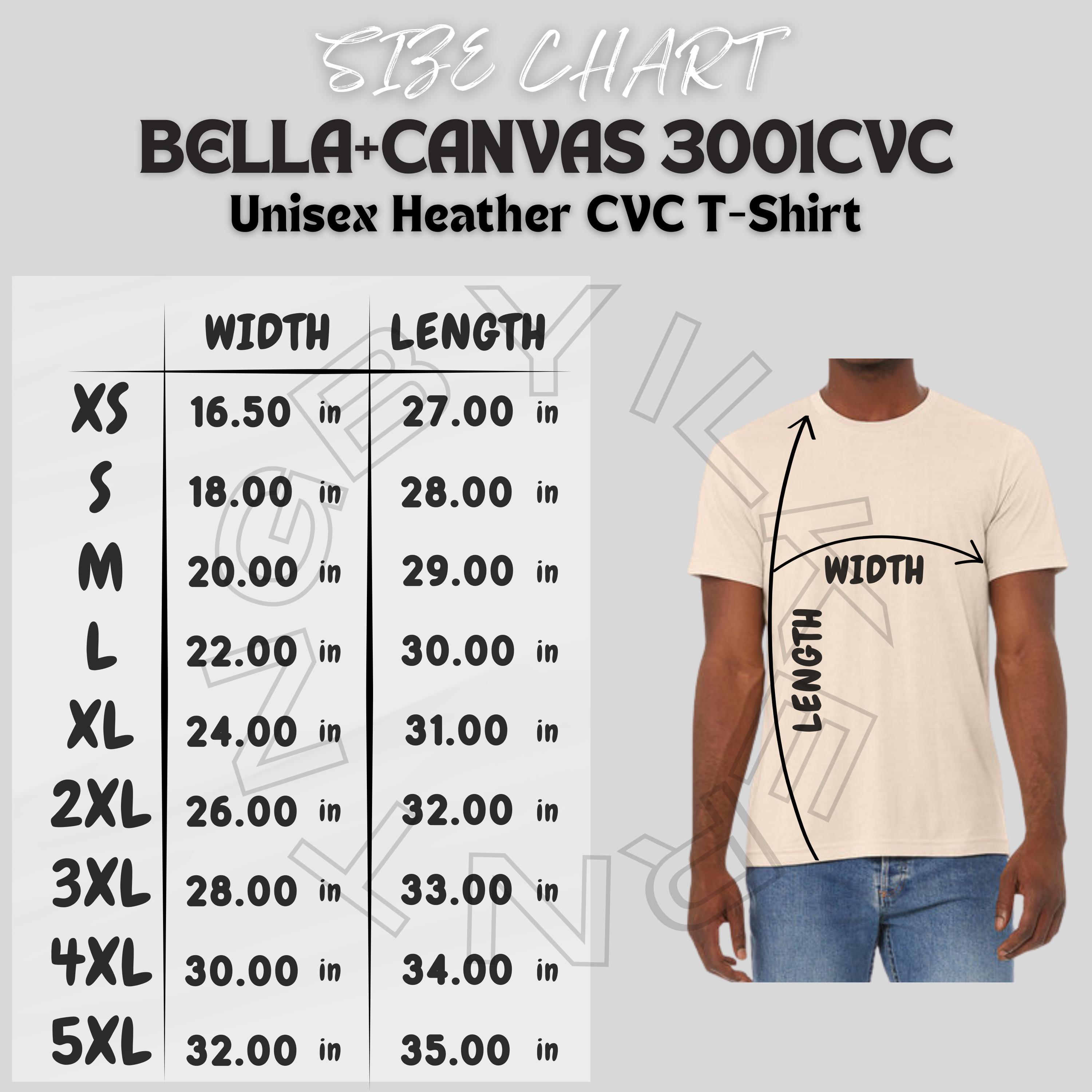 Bella Canvas 3001CVC Size Chart | Unisex Heather CVC T-shirt Size