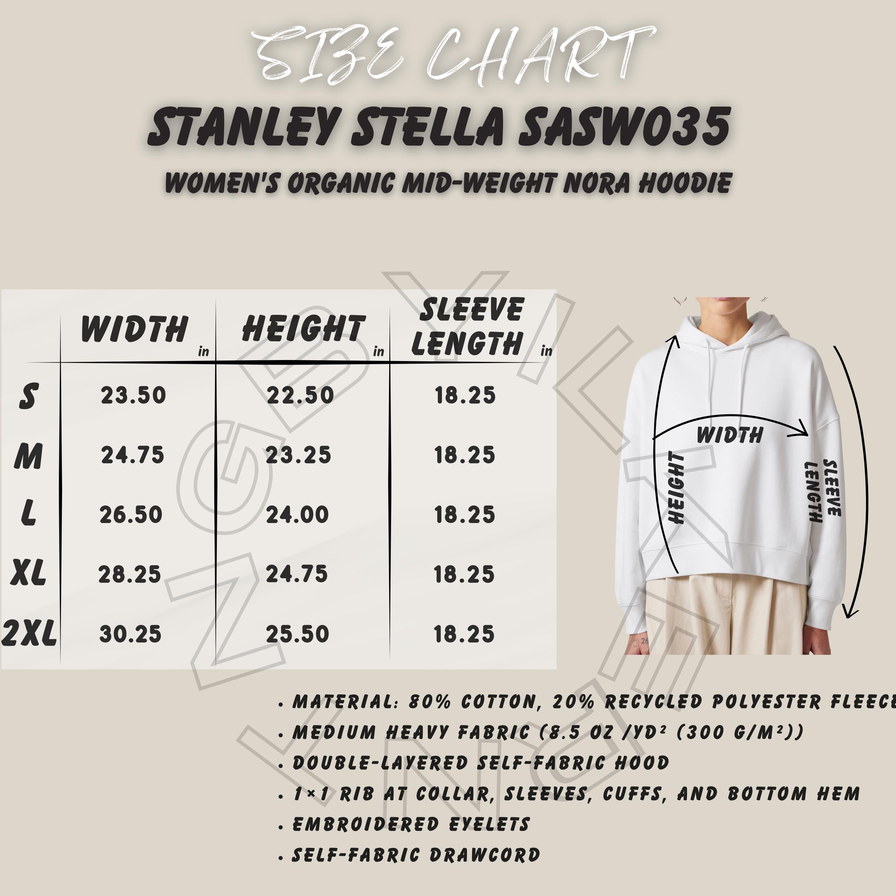 Hoodie Size Chart I Stanley Stella SASW035 Size Chart I Women's