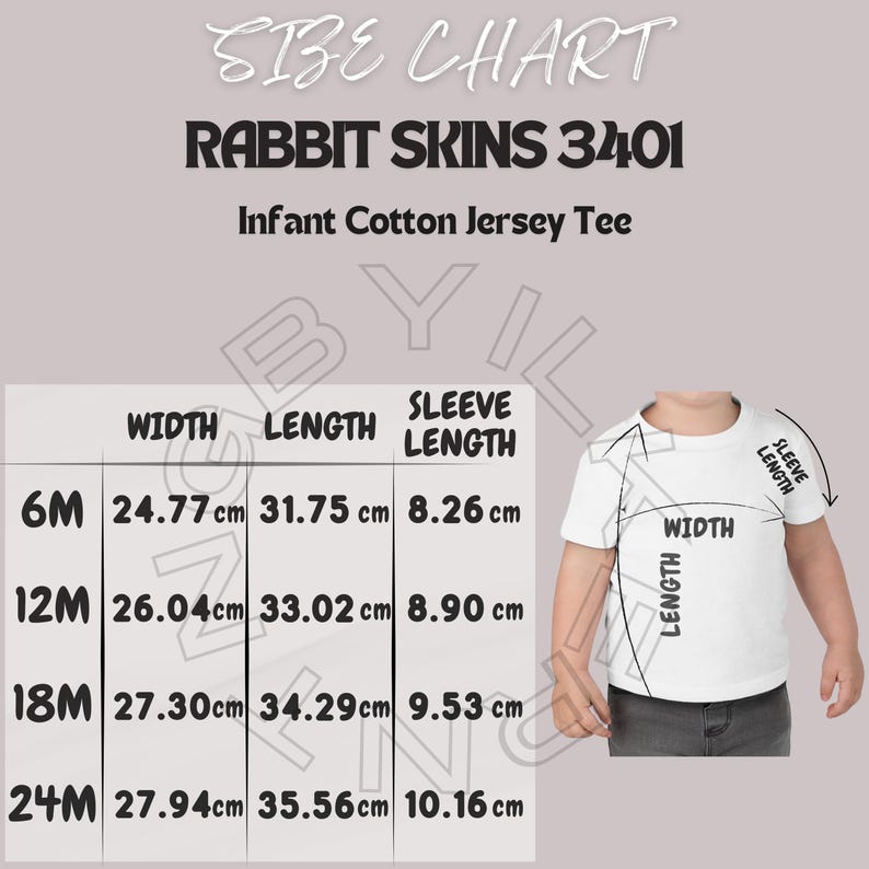Rabbit Skins 3401 Size Chart Size Chart for Infant Cotton Jersey Tee