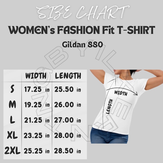 T-shirt Size Chart I Gildan 880 Size Chart | Size Chart | Women's