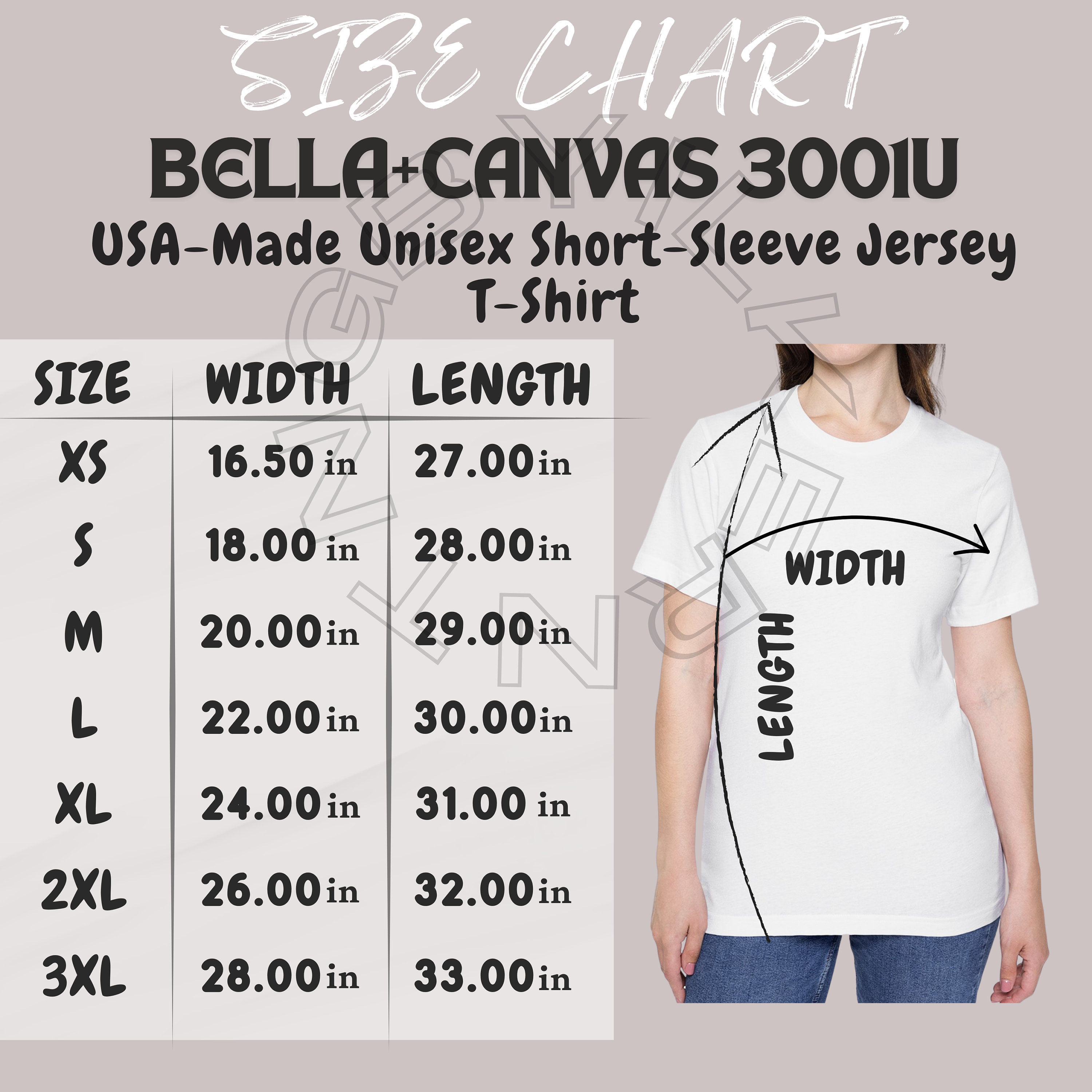Bella Canvas 3001U Size Chart | Size Chart for Usa-made Unisex Short ...