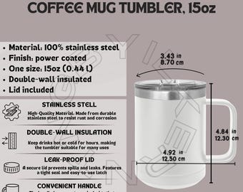 Coffee Mug Tumbler 15oz Size Chart I Coffee Mug Tumbler Size Guide