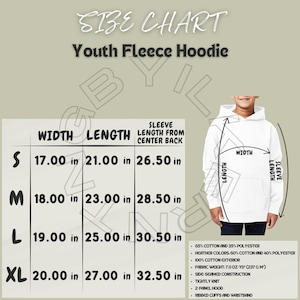 Hoodie Size Chart I Cotton Heritage Y2550 Size Chart I Youth Pullover Fleece Hoodie size Chart I Kids Fleece Hoodie Mockup And Size Chart