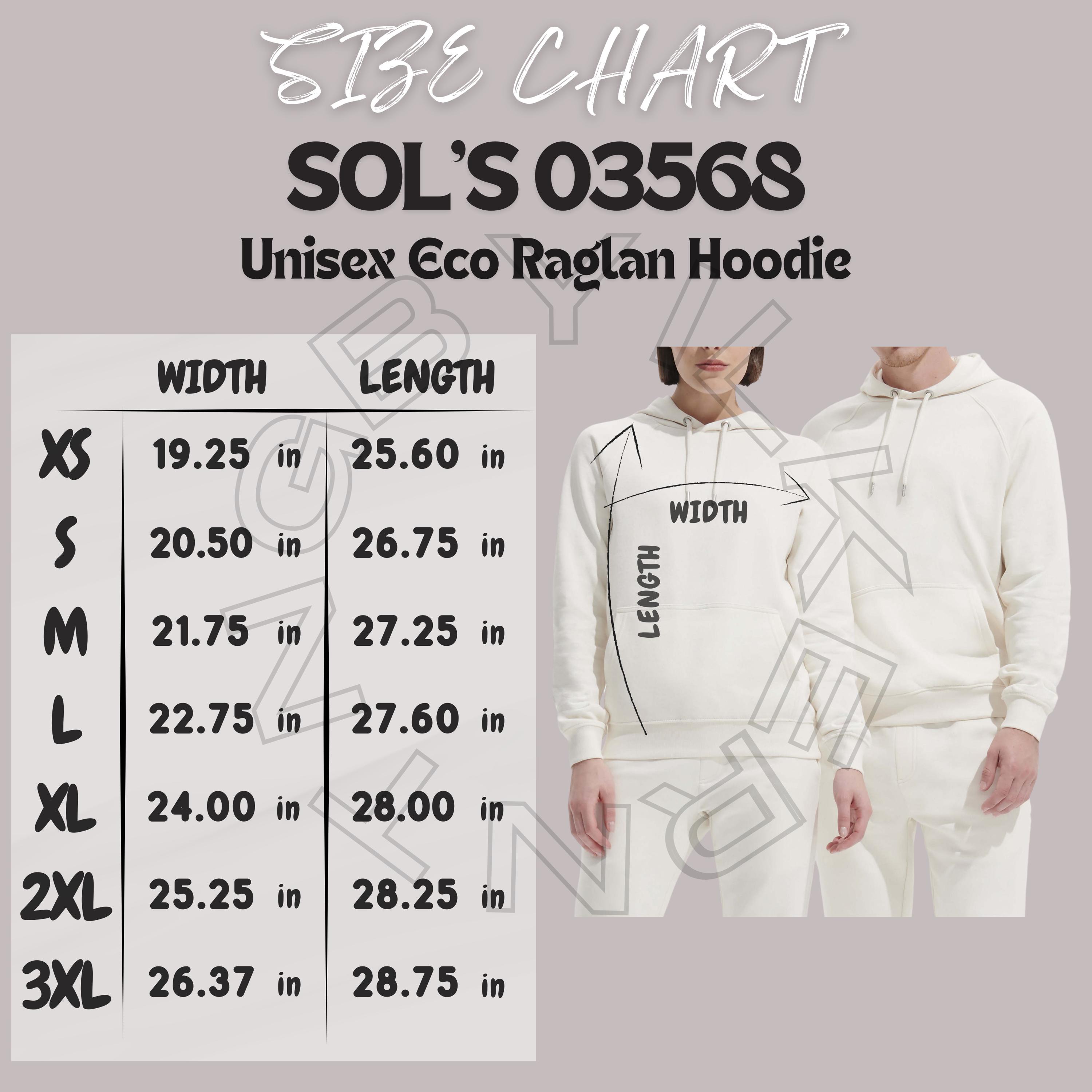 Hoodie Size Chart I SOLS 03568 Size Chart I Unisex Eco Raglan