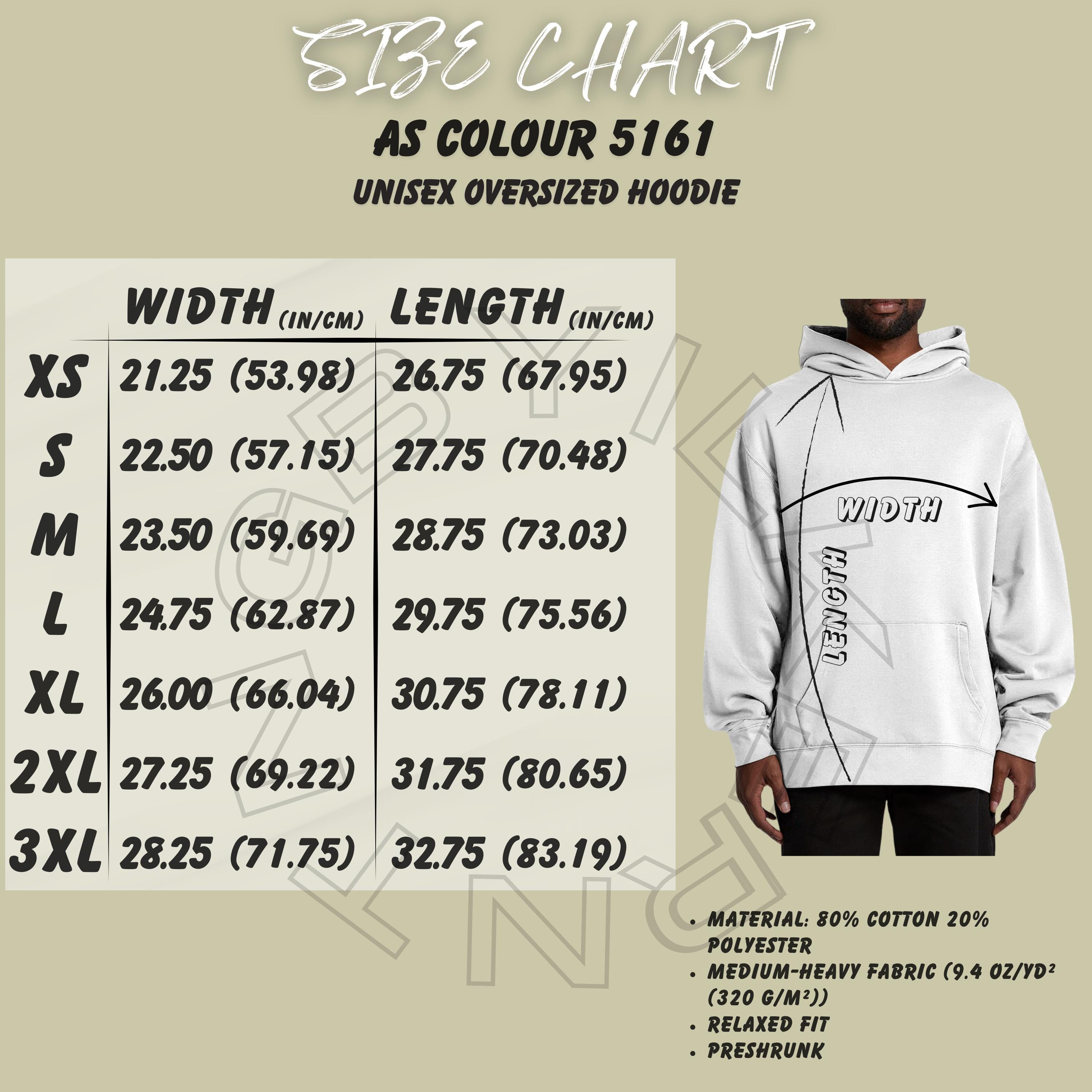 AS Colour 5161 Size Chart | Unisex Oversized Hoodie Size Chart