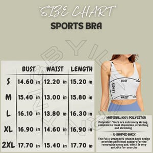 Sports Bra Size Chart I Polyester Sports Bra Mockup and size chart I Polyester Sports Bra Size Chart I Size Chart I Printify sizing