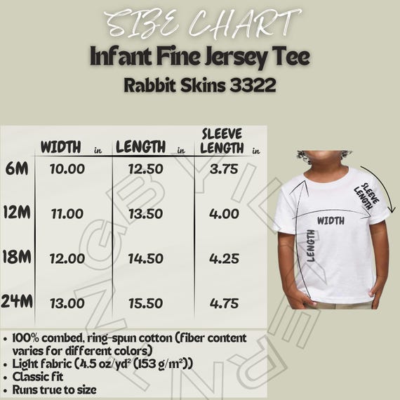 Infant Fine Jersey Tee Size Chart | Rabbit Skins 3322 Mockup and