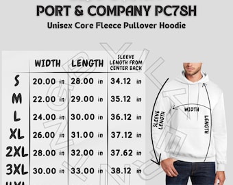 Port & Co PC78H Hoodie Size Chart PNG Download, Port Hooded