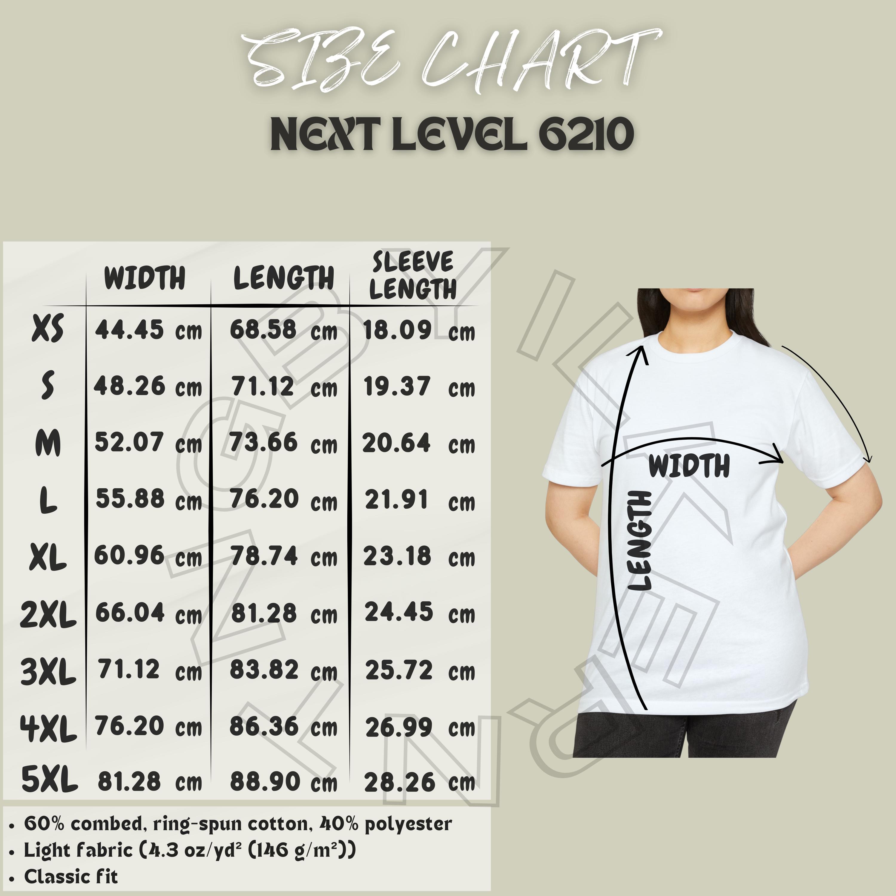 Unisex CVC Jersey T-shirt Size Chart | Size Chart for Unisex CVC