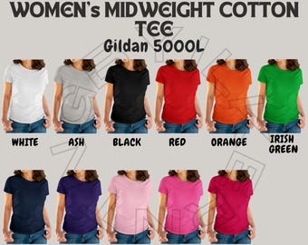 T-Shirt Color Chart I Gildan 5000L Mockup and Color Chart | Color Chart | Women's Midweight Cotton Tee Chart I Colour Chart Gildan 5000L