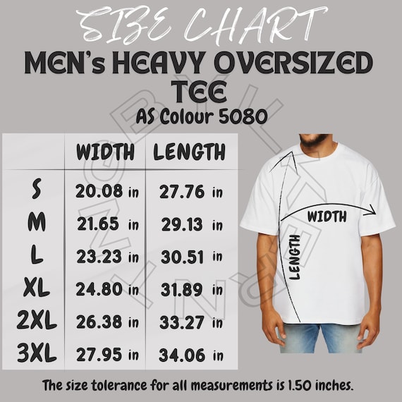 PLASTIK Tシャツ XXL Size Tee Size Chart | Men's Heavy Oversized Tee Mockup and Size Chart