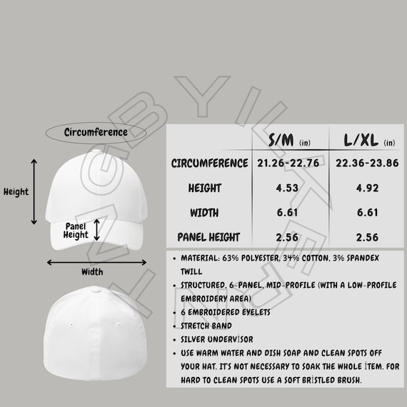 Closed-back Structured Cap Size Chart Flexfit 6277 Size Chart