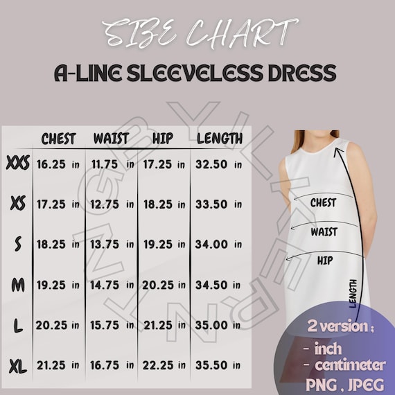 A-line Sleeveless Dress Size Chart Size Chart for A Line