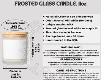 Frosted Glass Candle Sizing Chart I Frosted Glass Candle 11oz Key Features I Candle Product Details I Frosted Glass Candle 11oz Info