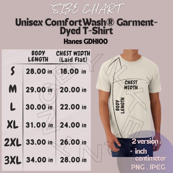T-shirt Size Chart I Hanes GDH100 Size Chart | Size Chart | Unisex
