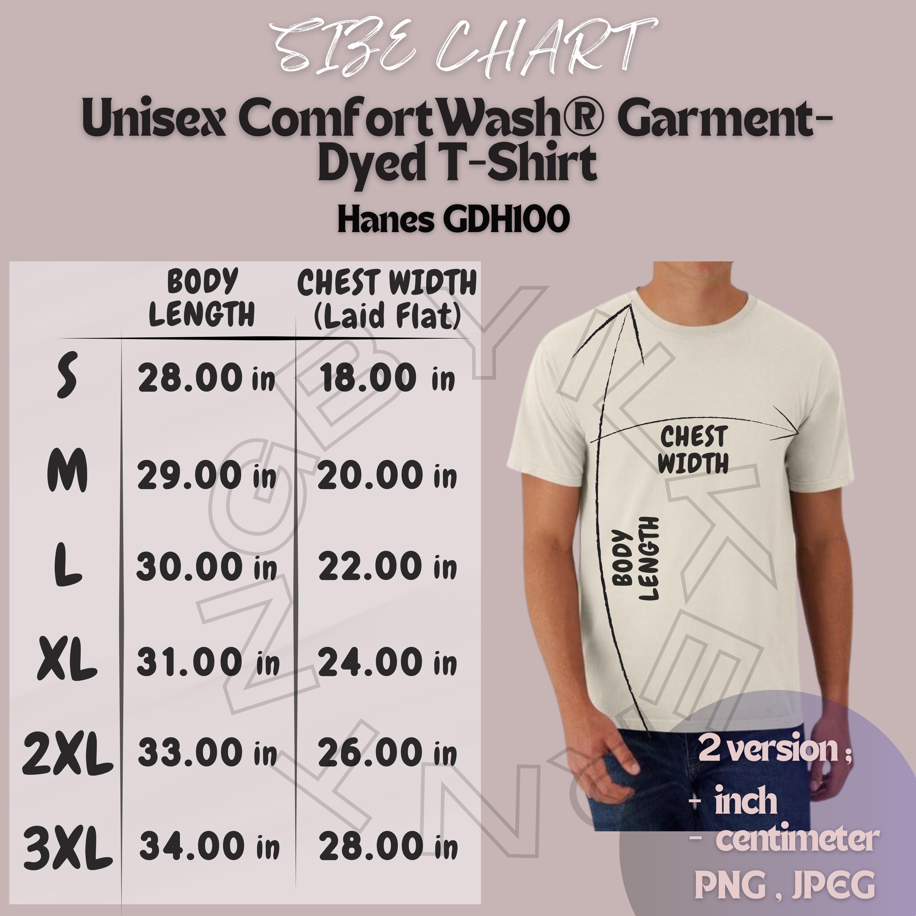 T-shirt Size Chart I Hanes GDH100 Size Chart | Size Chart | Unisex