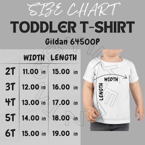 Toddler T-shirt Size Chart I Gildan 64500P Size Chart | Size Chart | Toddler T-shirt Mockup and Size Chart I Gildan 64500P T-shirt Guide