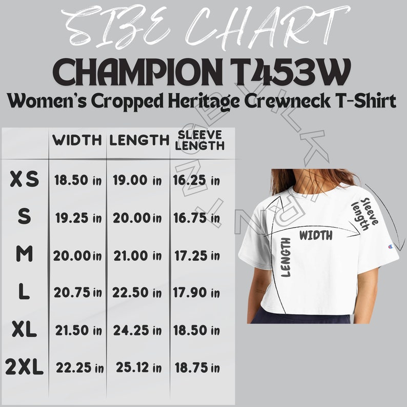 Champion T453W Size Chart Size Chart for Women's Cropped Heritage