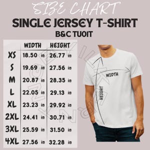 Single Jersey T-shirt Size Chart | Size Chart for Single Jersey T-shirt | B&C TU01T  Mockup and size chart | T-shirt size chart | Jersey tee