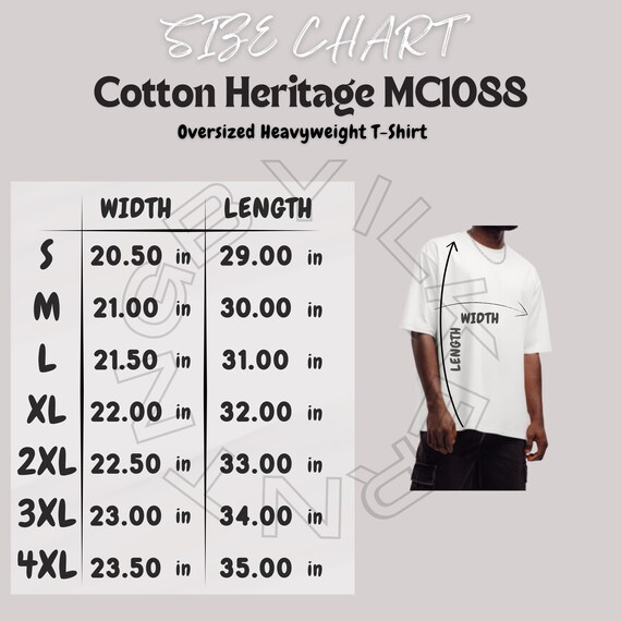 Cotton Heritage MC1088 Size Chart | Size Chart for Oversized