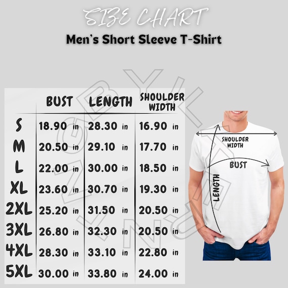 Men's Short Sleeve T-shirt Size Chart | Men's Short Sleeve T-shirt