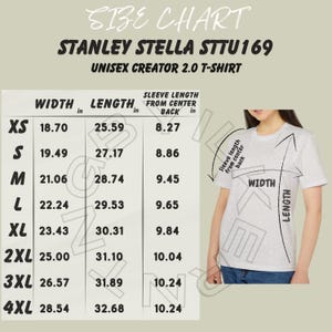 Stanley Stella STTU169 Size Chart | Size Chart for Unisex Creator 2.0 T-shirt | Stanley Stella STTU169 Mockup size Chart | T-shirt Sizing