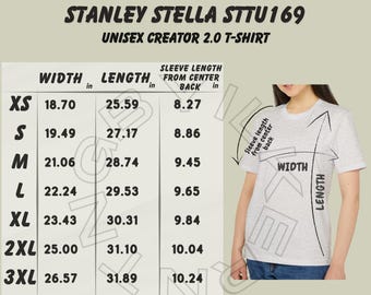 Adidas A376 Sport T-shirt Sizing Chart, Unisex Mockup, Imperial