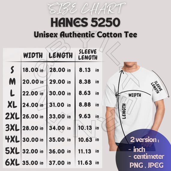 Hanes 5250 Size Chart | Size Chart for Authentic Cotton Tee
