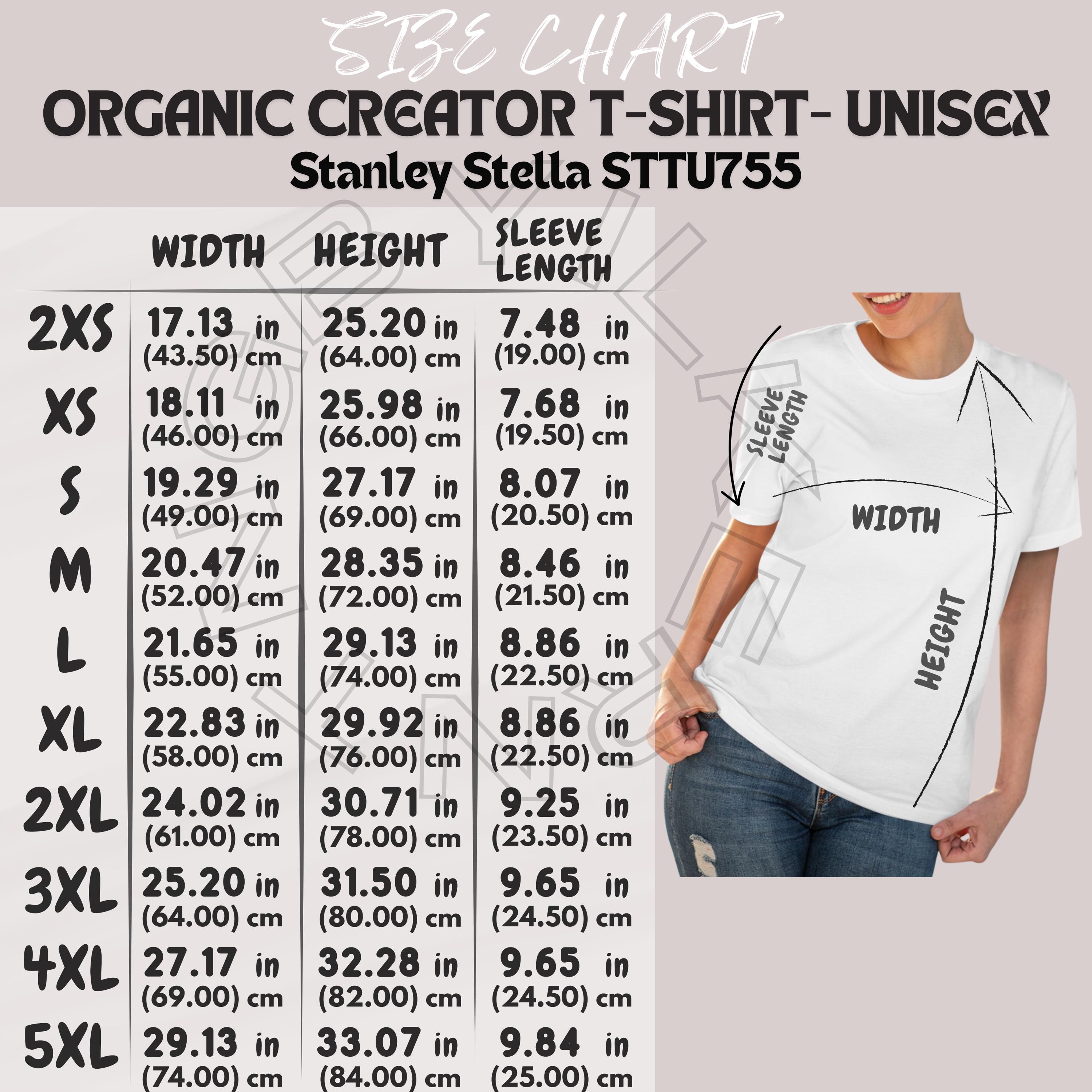 T-shirt Size Chart I Stanley Stella STTU755 Size Chart