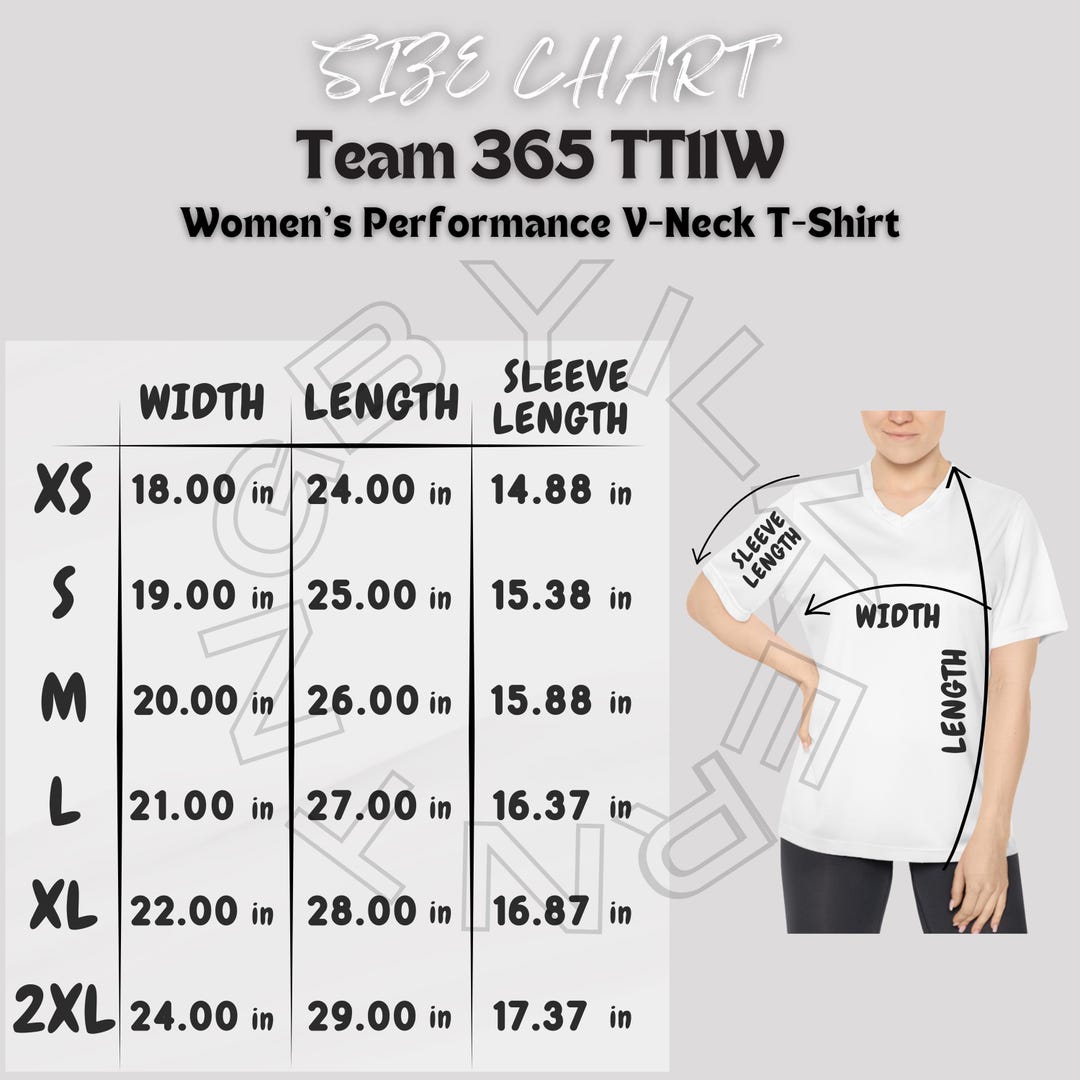 Team 365 TT11W Size Chart | Size Chart for Women's Performance V