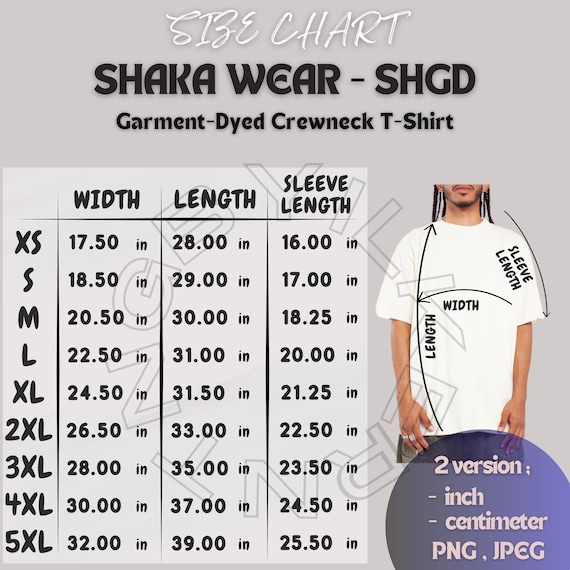 T-shirt Size Chart I Shaka Wear SHGD Size Chart | Unisex