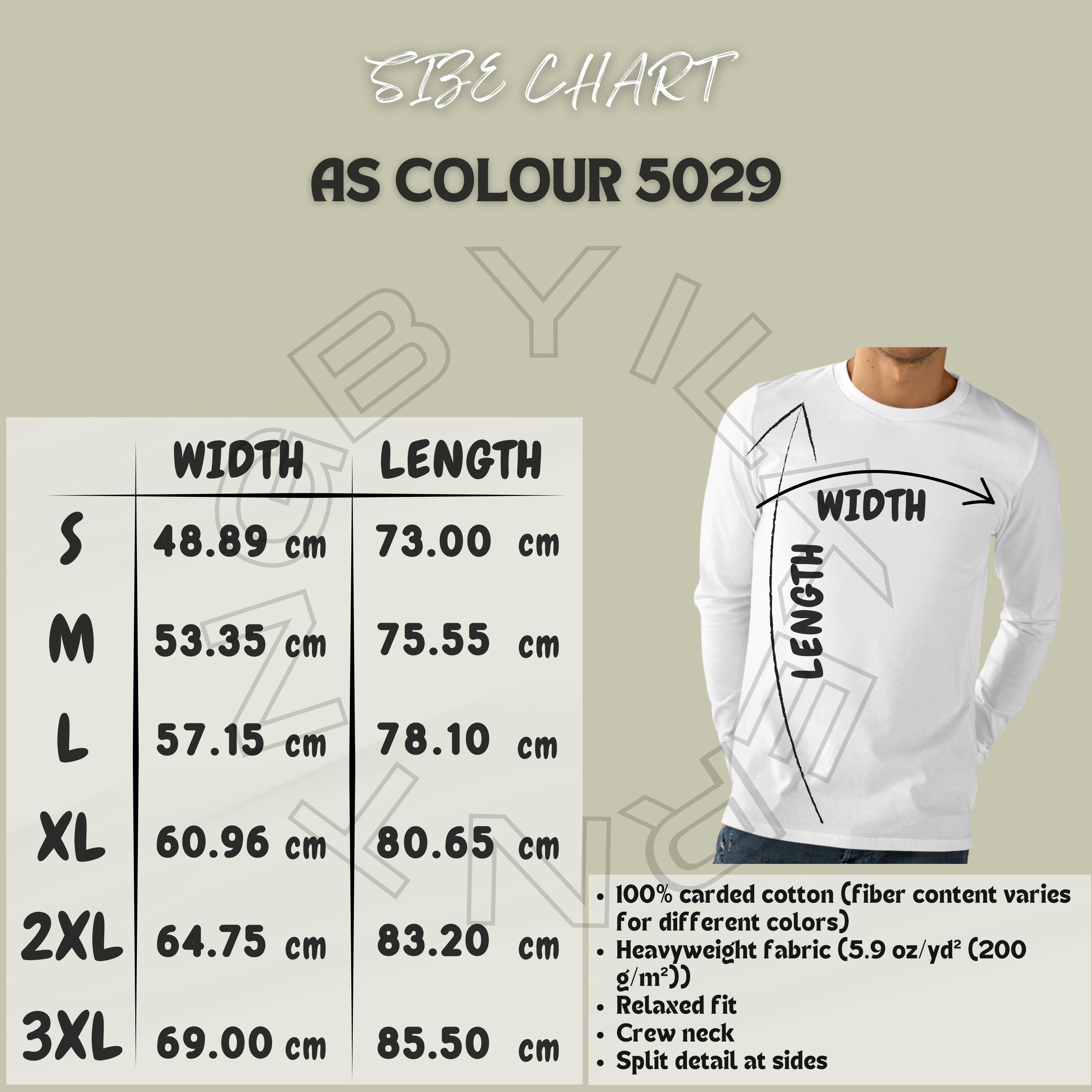 T-shirt Size Chart I AS Colour 5029 Size Chart I Size Chart I