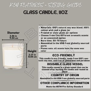 Tabela de tamanhos de velas de vidro I Principais características da vela de vidro 11 onças I Detalhes da vela I Informações sobre a vela de vidro 11 onças I Vela de copo I Tamanhos do Printify