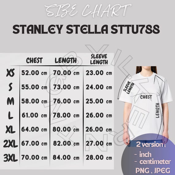 T-shirt Size Chart I Stanley Stella STTU788 Size Chart | Size