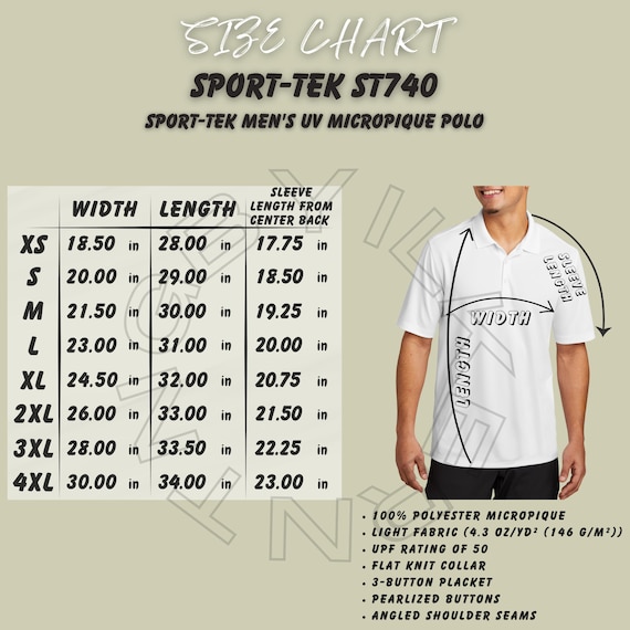 Sport-tek Men's UV Micropique Polo Size Chart | Polo Shirt Size