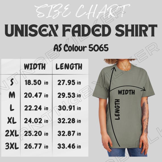 AS Colour 5065 Size Chart | Size Chart for Unisex Faded Shirt | AS