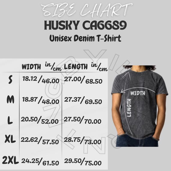 Husky CA6689 Size Chart | Size Chart for Unisex Denim T-shirt