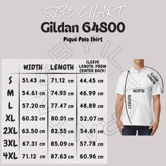 Gildan 64800 Size Chart | Size Chart for Pique Polo Shirt | Gildan