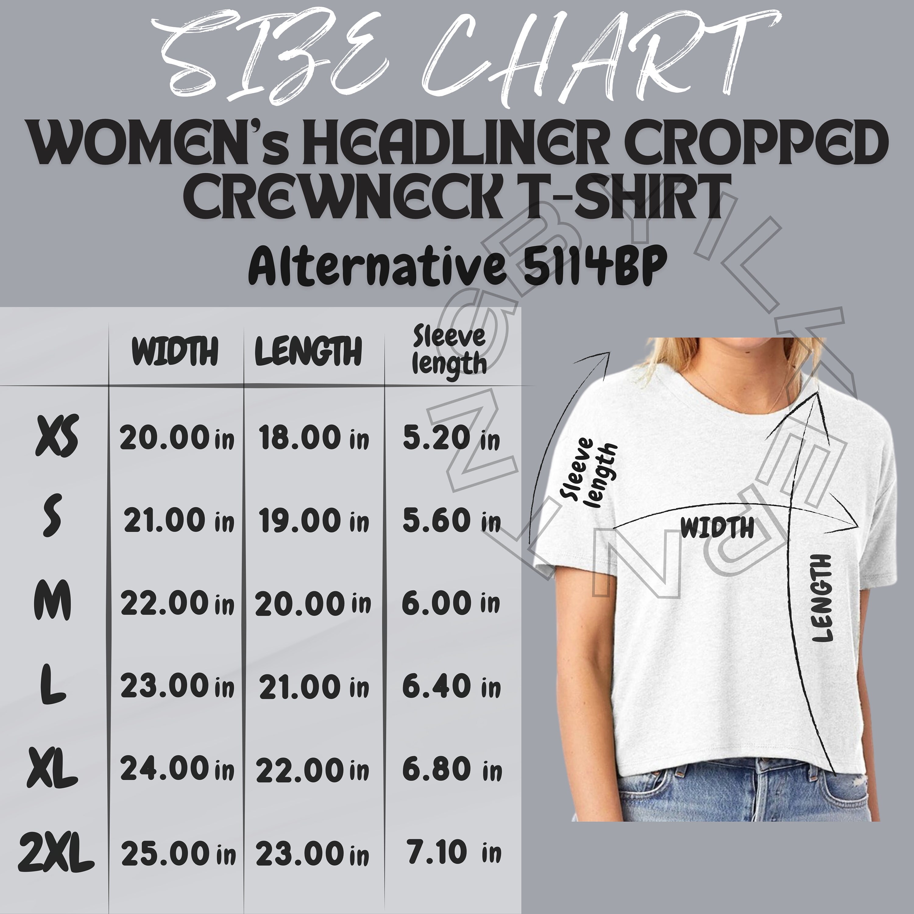 Alternative 5114BP T-shirt Size Chart | Size Chart for