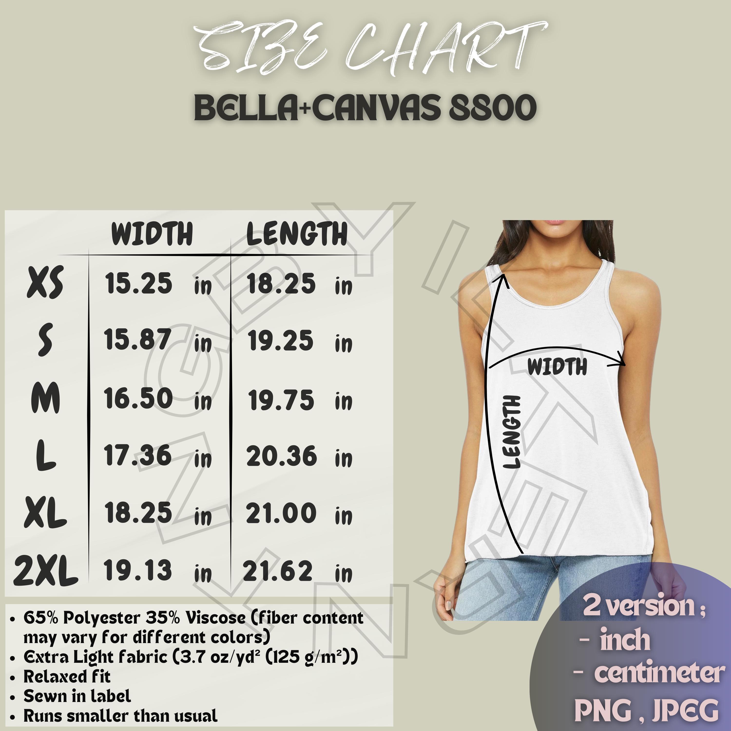 Tank Size Chart I Bella+canvas 8800 Size Chart I Size Chart I