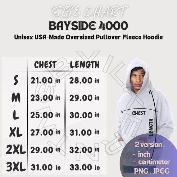 Hoodie Size Chart I Bayside 4000 Size Chart | Unisex Usa-made