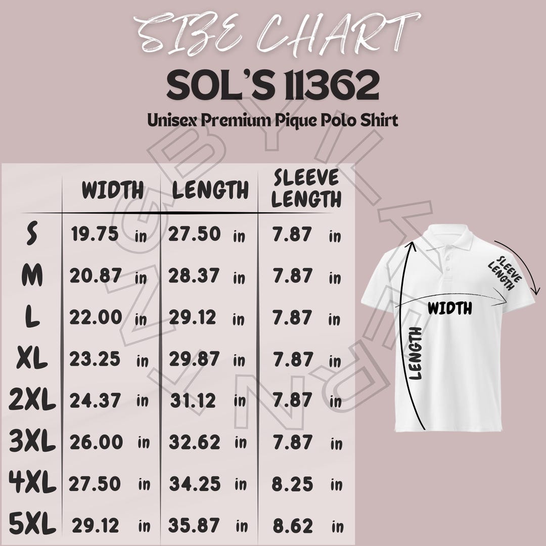 SOL'S 11362 Size Chart | Size Chart for Unisex Premium Pique Polo